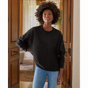 Frank & Eileen Anna Capelet Long Sleeve Black Cotton Triple Fleece Sweatshirt S